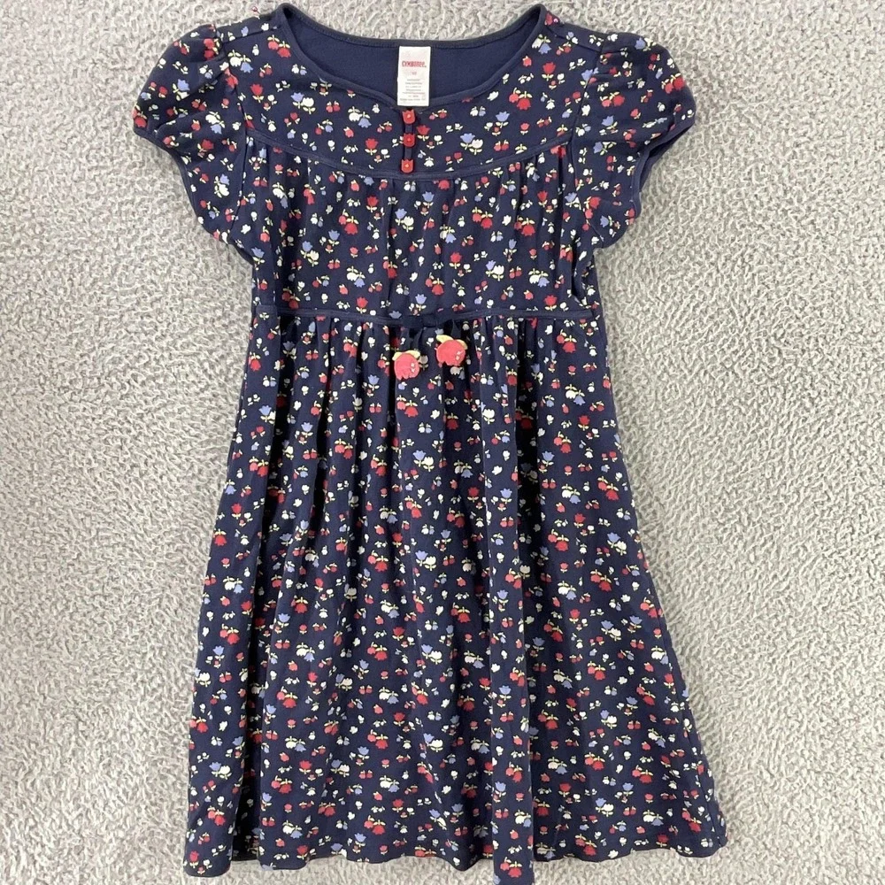Gymboree Dress Girls 10 Blue Floral Fit‎ & Flare Puff Sleeve Empire Waist Button